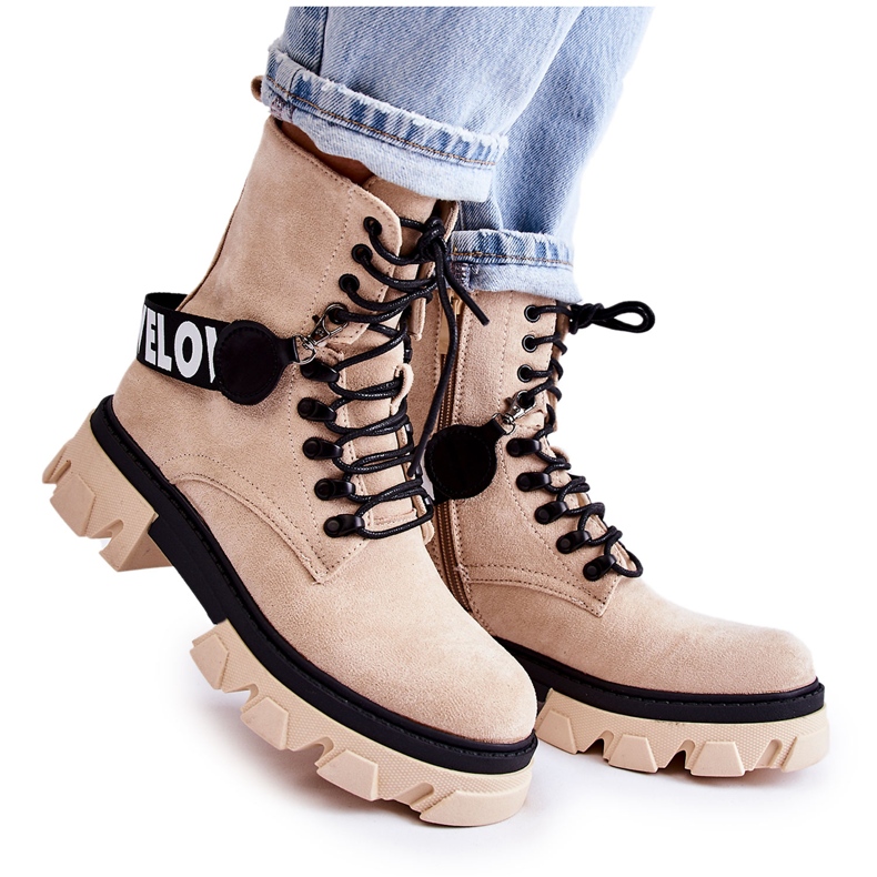 PS1 Suede korkeat saappaat beigellä Danityn lämmityksellä ruskea