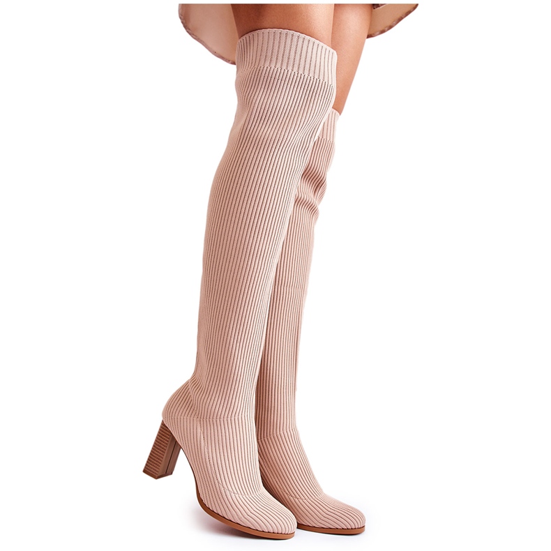 Raidalliset Classic Boots On Heel Beige Laossi