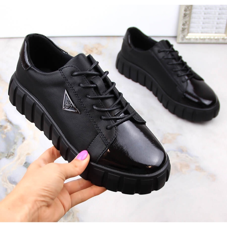 Nahkakengät naiset pitsi -musta filippo lakattu