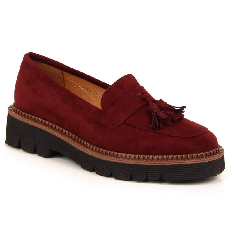 Naisten mokkanahkahousut viininpunaisilla Vinceza-hapsuilla punainen