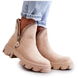 PG1 Naisten mokkanahkasaappaat, joissa on leikkaukset beige rytmi