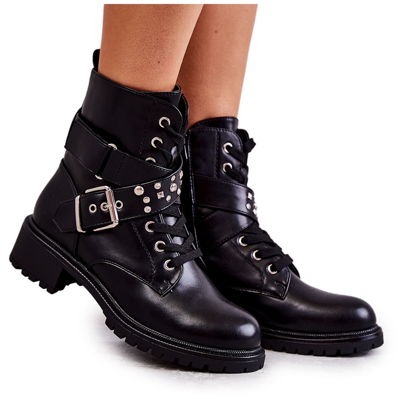 PG1 Mustat Lanelly Eco-nahkasaappaat vyöllä ja nappeilla