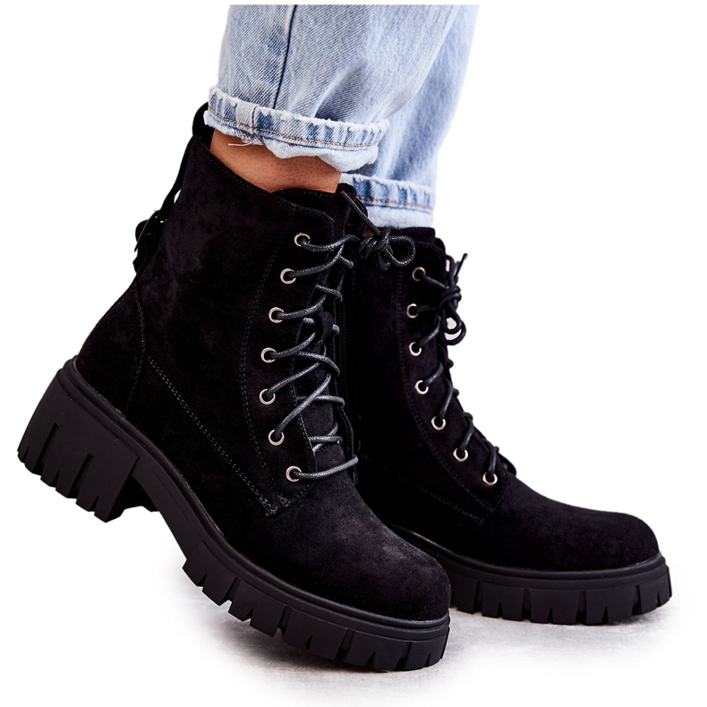 PG1 Naisten mokkanahkaiset lämpimät saappaat vetoketjulla Musta Emilien