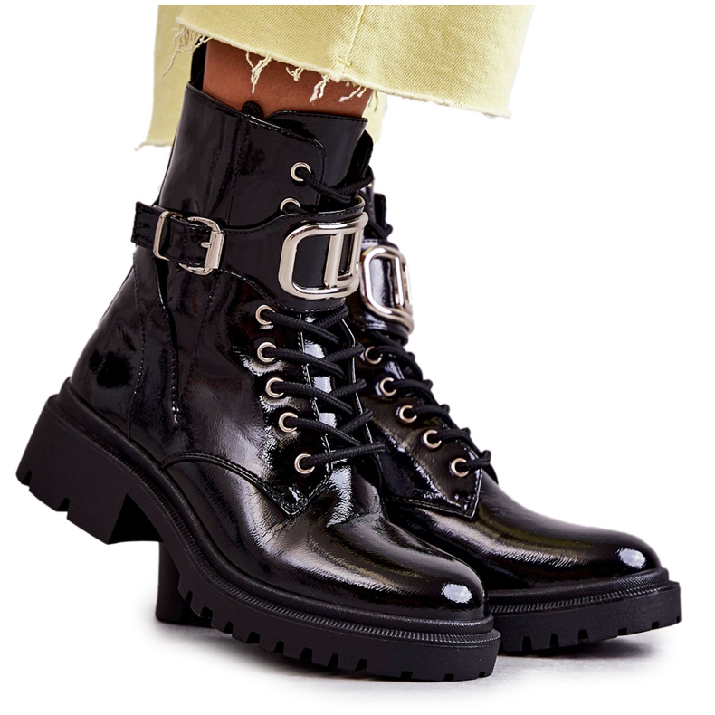 PG1 Lakatut lämpimät naisten saappaat mustat Costello