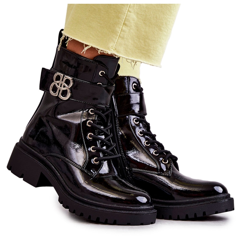 PG1 Lakatut naisten lämpimät saappaat Black Hayes -koristeella musta