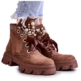 PS1 Ruskeat Rocon mokkanahkaiset lämpimät saappaat helmillä PS1 Ruskeat Rocon mokkanahkaiset lämpimät saappaat helmillä