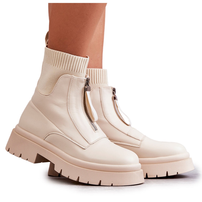 PS1 Naisten sukat Saappaat vetoketjulla beige suojuksella ruskea