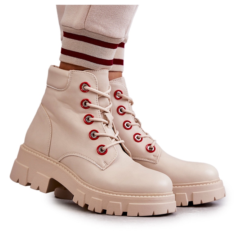 PG1 Nahkasaappaat Workers Beigellä Messa-vetoketjulla