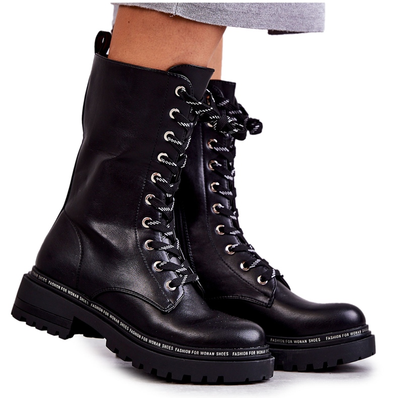 PG1 Korkeat Lämpimät Naisten Saappaat Sidotut Musta Darla