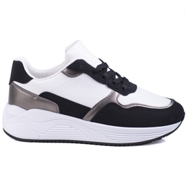 Shelovet naisten mustavalkoiset lenkkarit hopeisella välikappaleella valkoinen