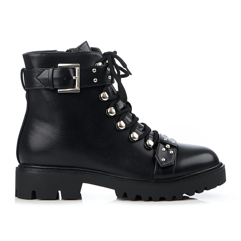 Shelovet matalat naisten saappaat korsettisidoksella musta