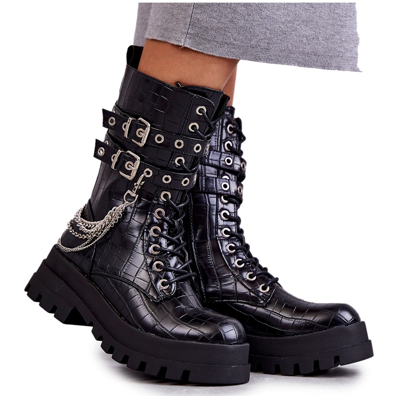 PG1 High Workers -saappaat ketjulla Musta Snake Montero