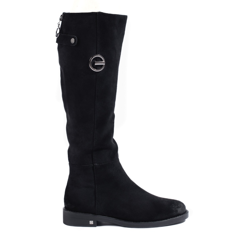 W. Potocki Potockin mokkanahkaiset naisten tasakorkoiset saappaat musta