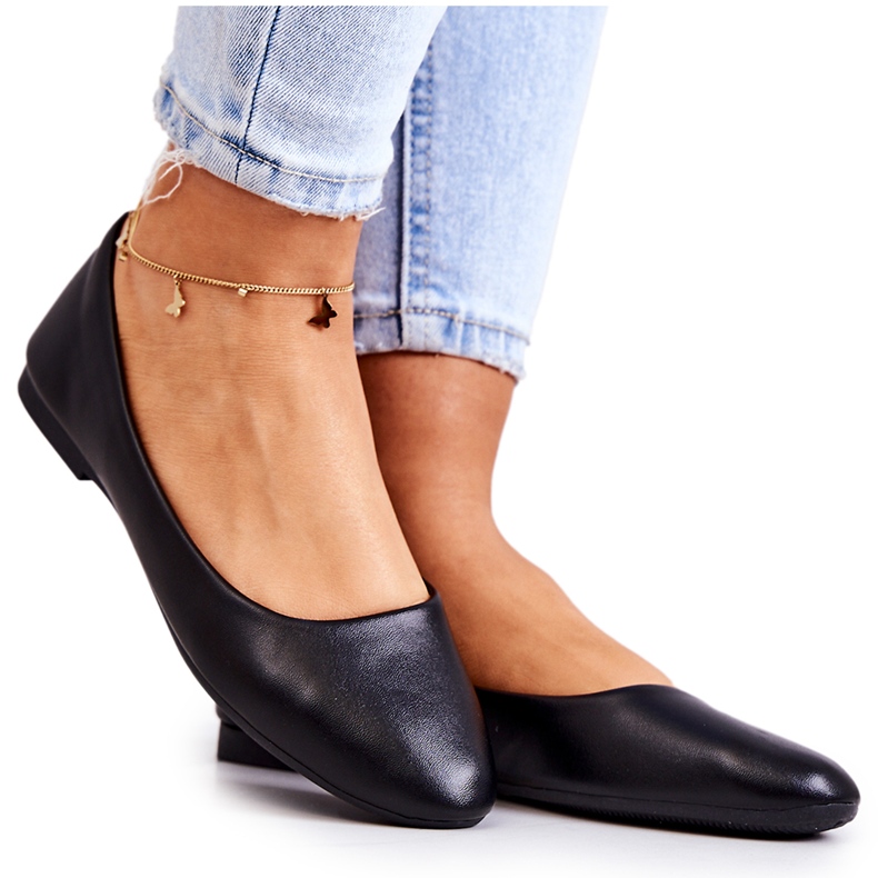 Evento Eco-Leather Women's Black Ballerinas musta