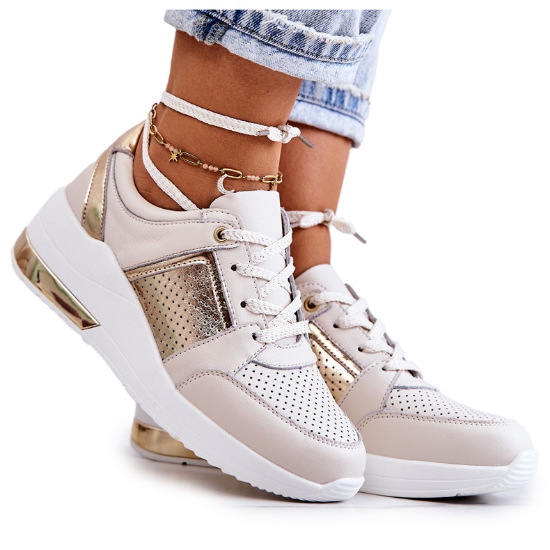 S.Barski Naisten nahkaiset urheilukengät Wedge Beige Larson