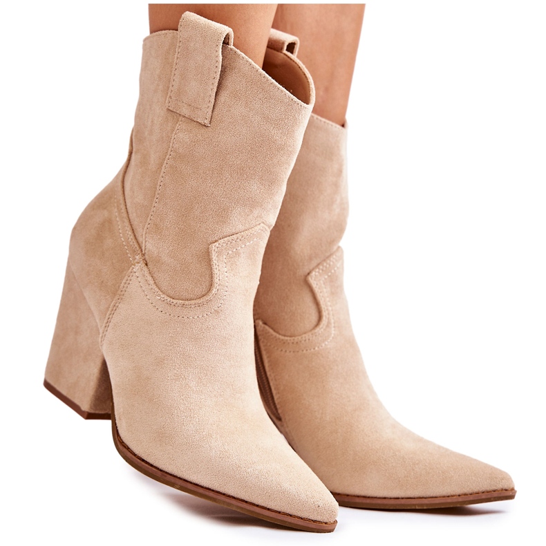 FB1 Naisten mokkanahkaiset cowboysaappaat beige Mindy