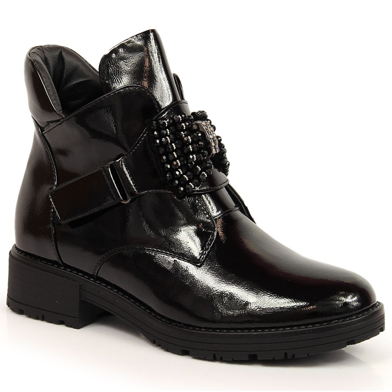Naisten saappaat lakatulla mustalla Potocki-rusetilla