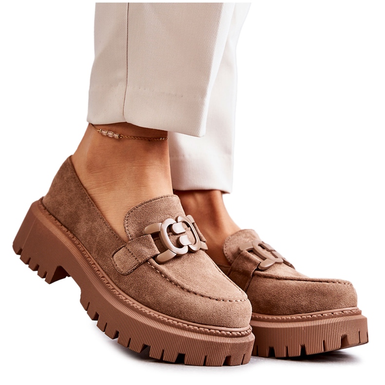 FB2 Naisten Brogues Suede Tummanbeigellä Leeza-koristeella