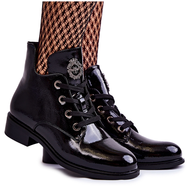 S.Barski Lakatut mustat lämpimät nyörityssaappaat Enrica