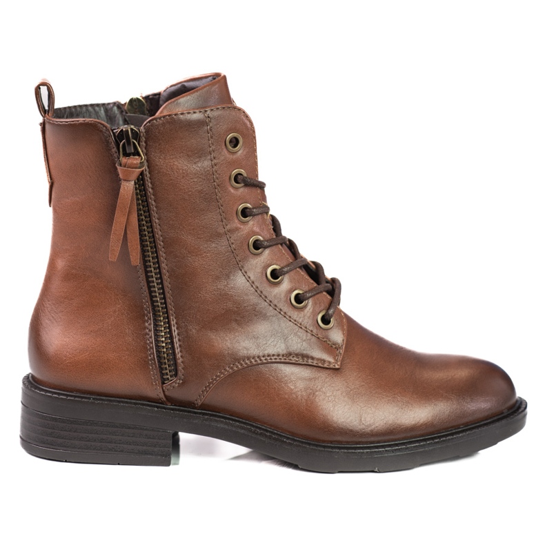 Naisten nauhasaappaat litteillä Shelovet-koroilla ruskea