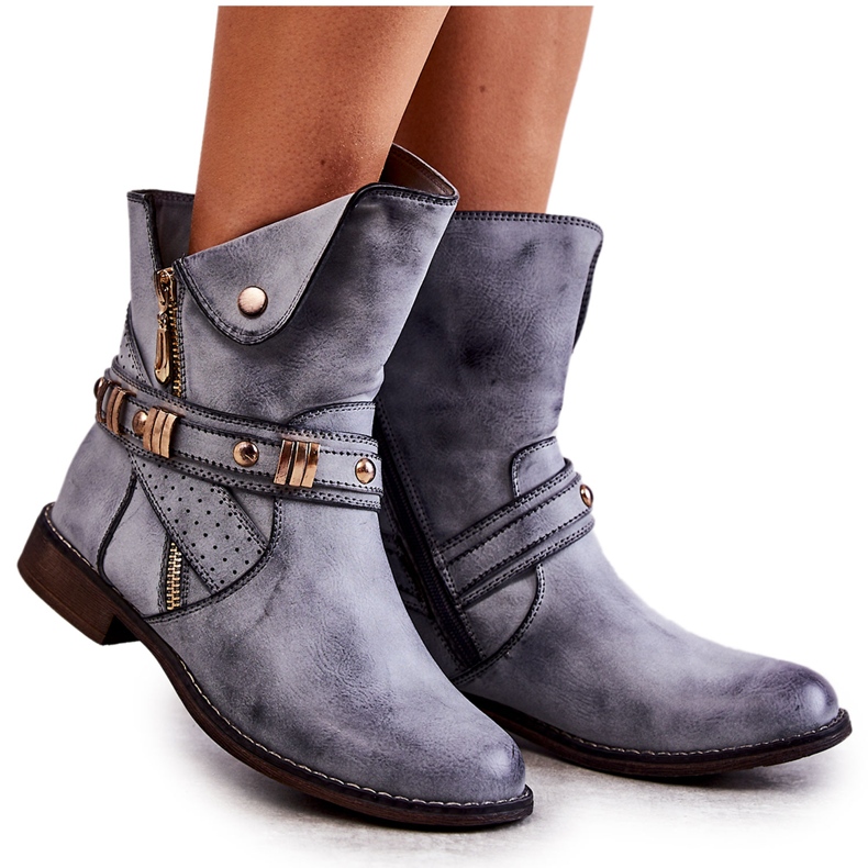 PG1 Naisten korkeat saappaat sinisellä Alisa-koristeilla sininen