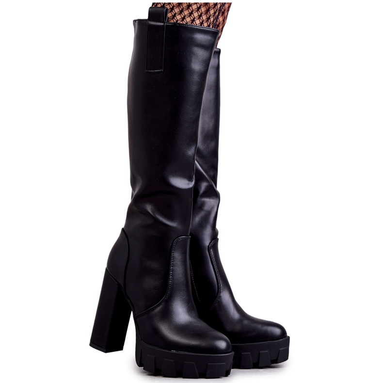 WS1 Muodikkaat Eco-nahkasaappaat Black Isabell -alustalla musta