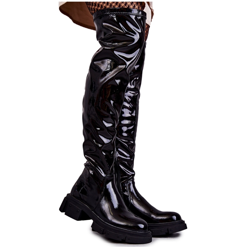 GOE Patentti KK2N4023 mustat saappaat polven yli tasaisella kantapäällä