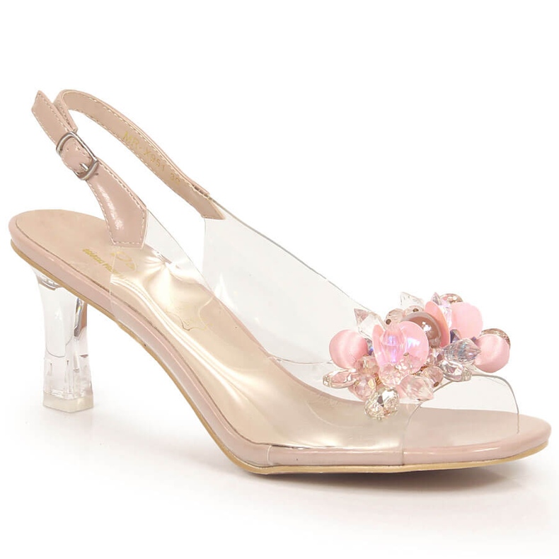 D&A Läpinäkyvät sandaalit kantapäässä vaaleanpunaisilla DA-helmillä väritön