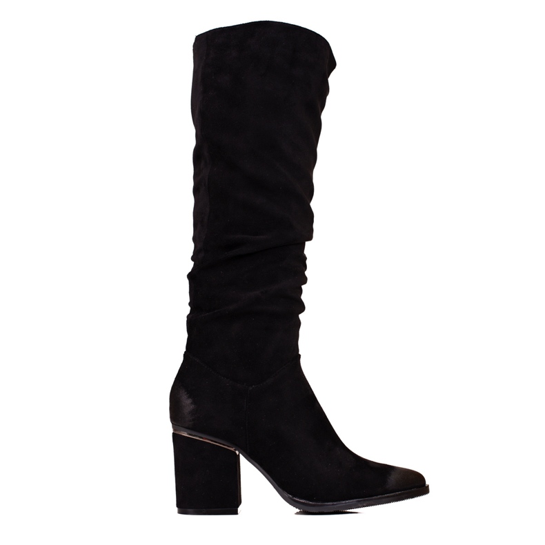 W. Potocki Naisten mokkanahkasaappaat Potocki-tolppassa, jossa röyhelöpäällinen musta