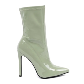 Naisten korkeakorkoiset nilkkurit vihreästä kiiltonahasta