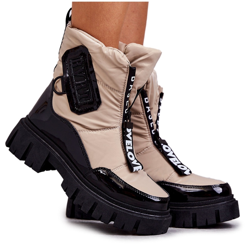 PM1 Naisten beige ja musta lämmin lumisaappaat vetoketjulla Marit