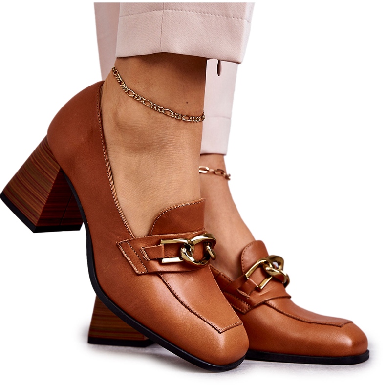 Nahkapumput ketjulla Laura Messi 2514 Camel ruskea