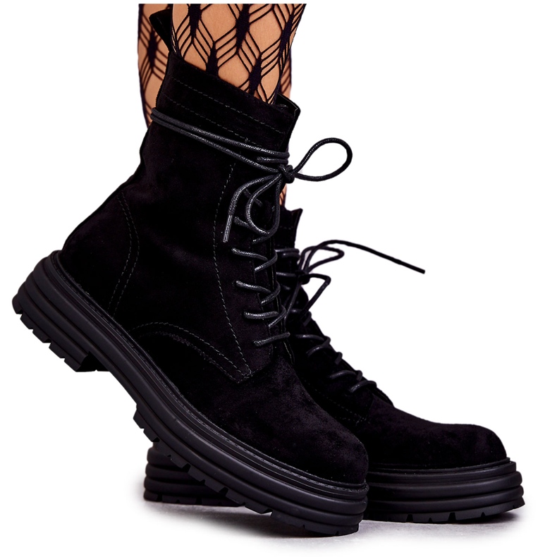 S.Barski Naisten mokkanahkasaappaat sidottu musta Afra