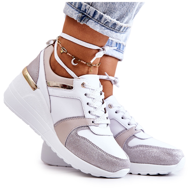 S.Barski Nahkaiset urheilukengät kiilalla valkoinen ja harmaa Rayana