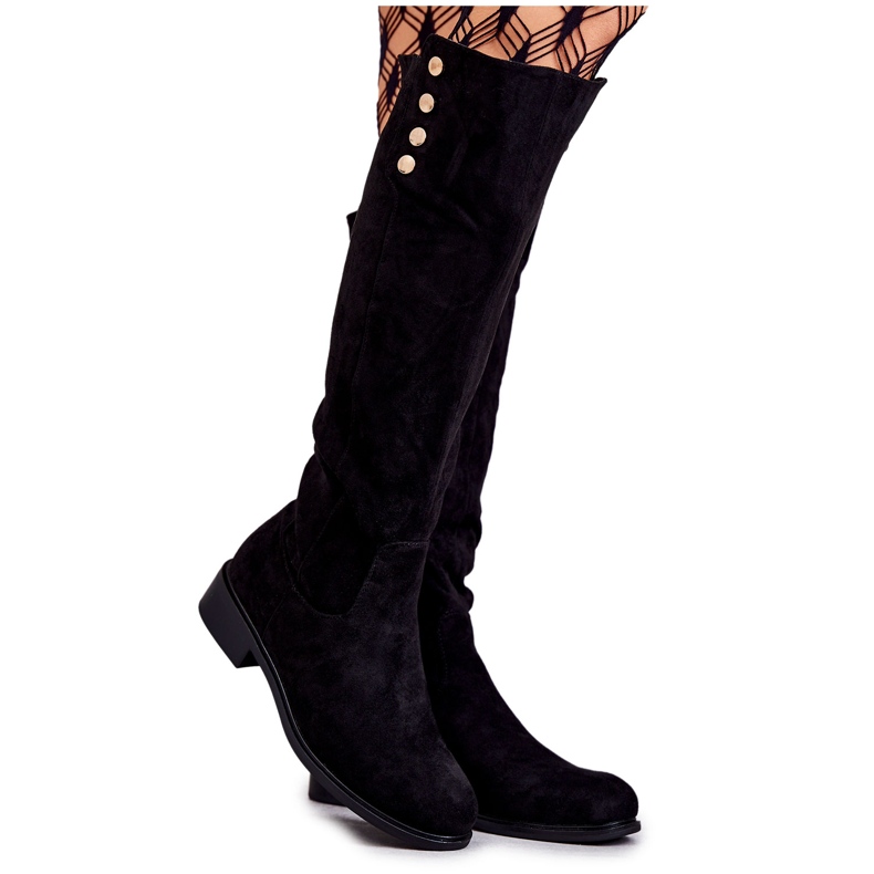 S.Barski Mustat Lauran lämpimät mokkanahkaiset tasakorkoiset saappaat