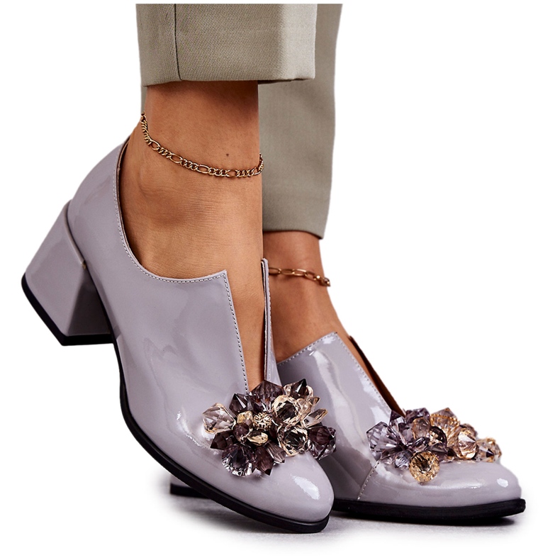 PA2 Lakatut nahkaiset sileät kengät, joissa on tumma koristelu Harmaa Delaver