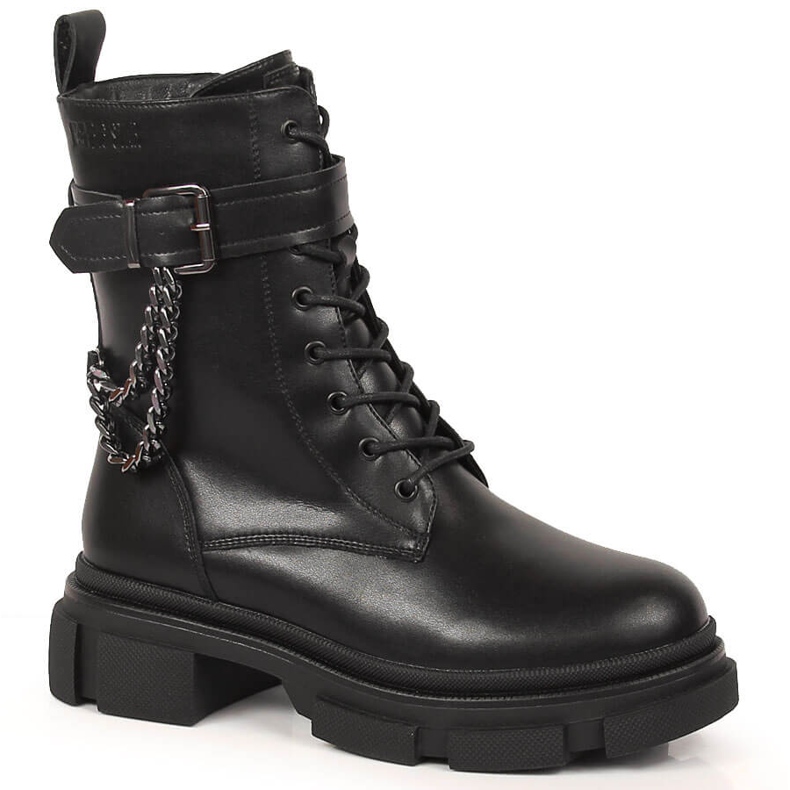 Naisten mustat nahkalaukut ketjulla, lämmitetty musta Big Star KK274486