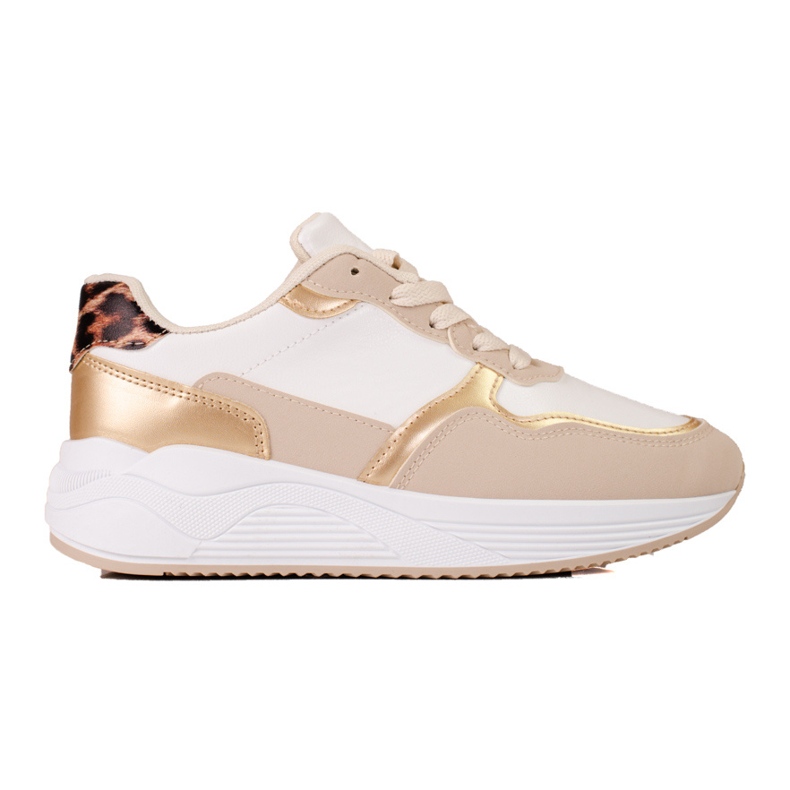 Naisten Shelovet beige-valkoiset lenkkarit, joissa kultainen sisäosa