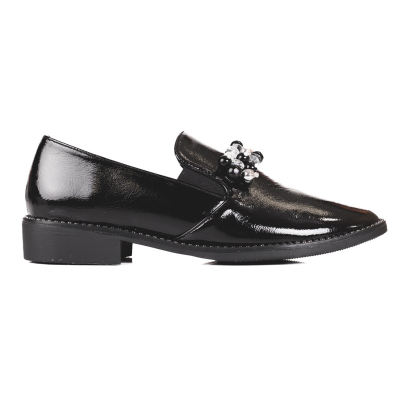 Naisten kiiltonahkaiset lordit koristeilla, musta