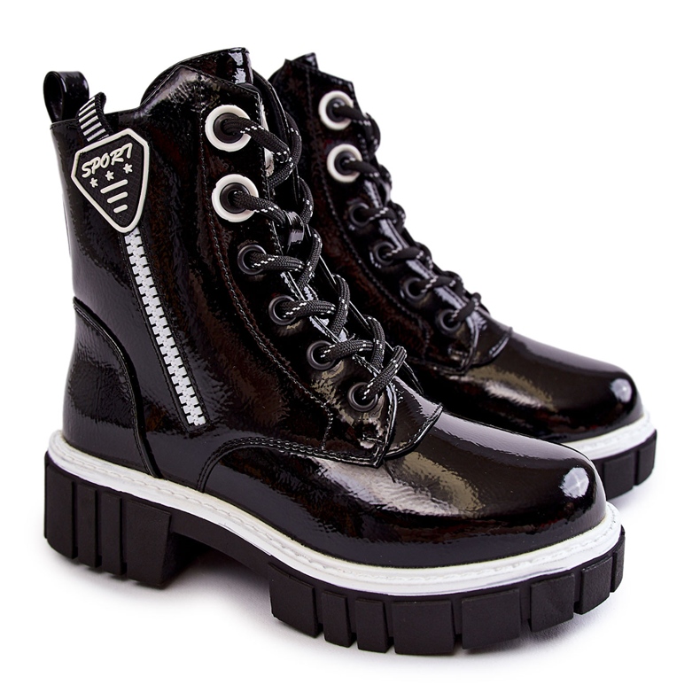 S.Barski Lakatut mustat lämpimät saappaat vetoketjulla Marcella