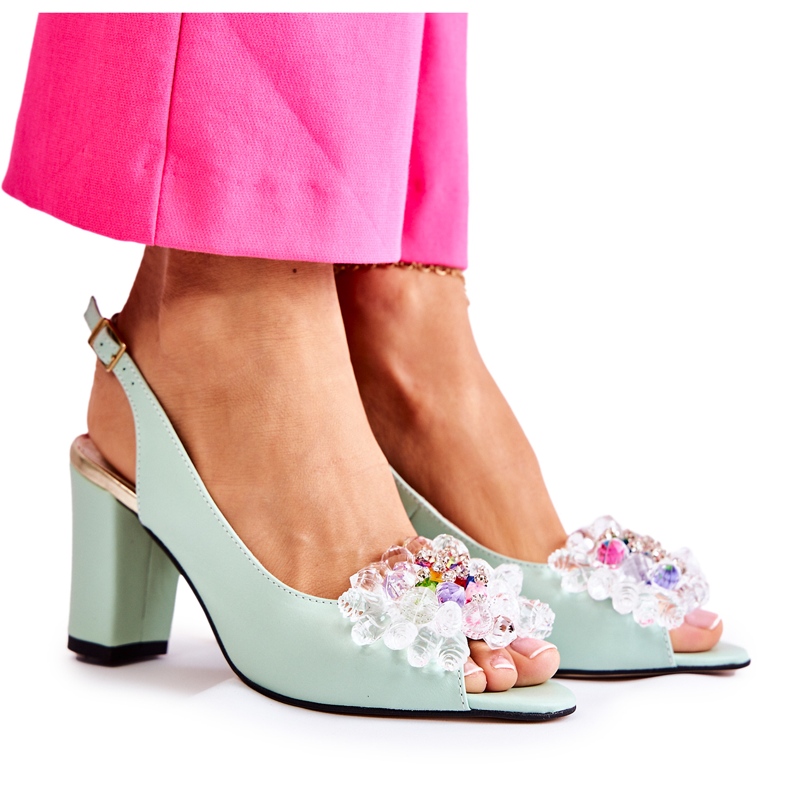 Muodikkaat nahkapumput sandaalit Green Meriss 1450-0 -koristeella vihreä