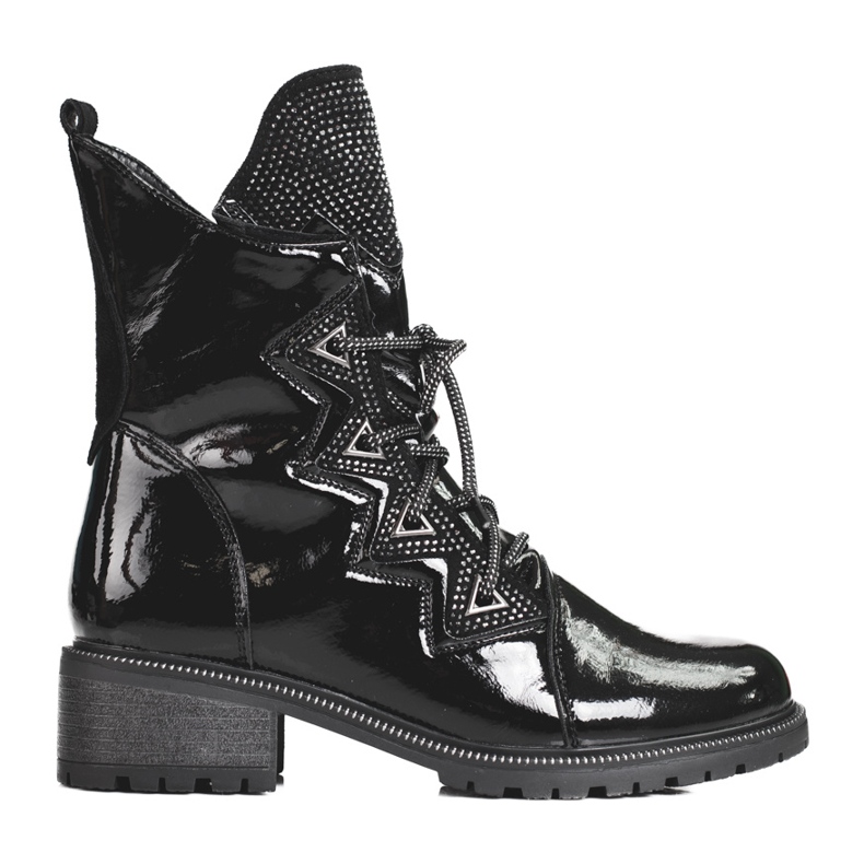 Patentoidut naisten saappaat Shelovet-kiteillä musta