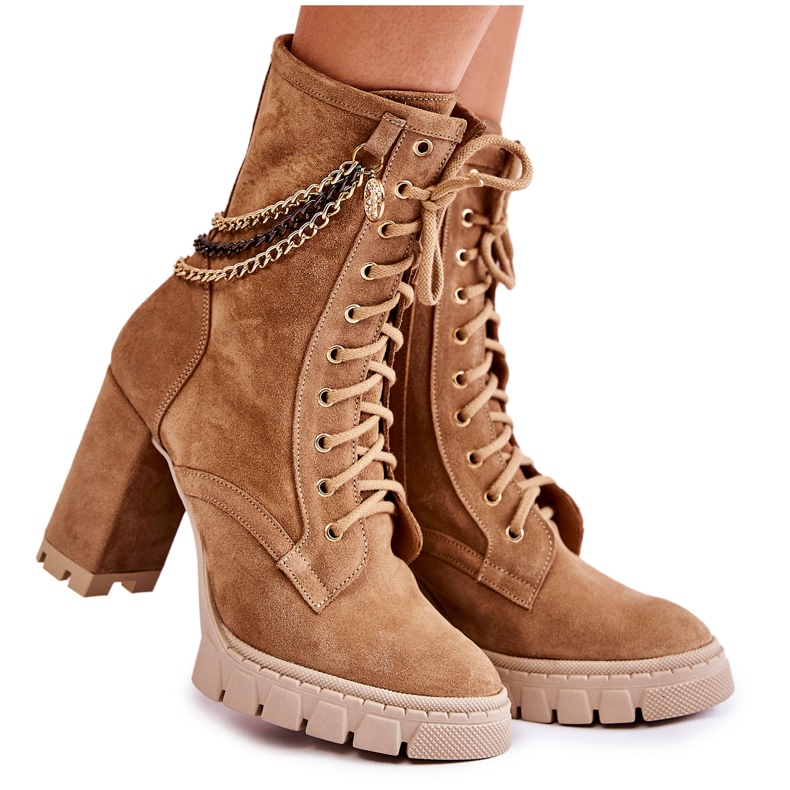 Suede nauhasaappaat Lewski Shoes 3244 / G beige