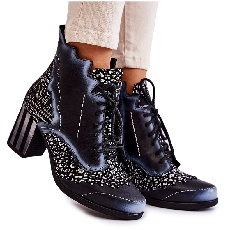 Naisten saappaat Nahka Maciejka Musta 03190-20 valkoinen harmaa