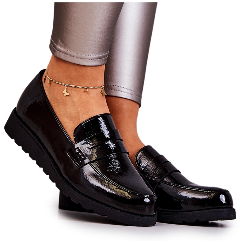 La.Fi Black Patent Wedge Moccasins musta