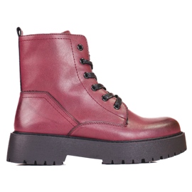 Sergio Leone Naisten kastanjanruskeat nauhasaappaat Shelovet-tasolla punainen