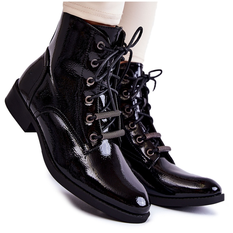 S.Barski Klassiset lakatut naisten mustat lämpimät saappaat Grimma