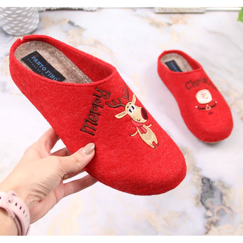 Mukavat naisten tossut porolla ja lumiukko Panto Fino KK267037 punainen