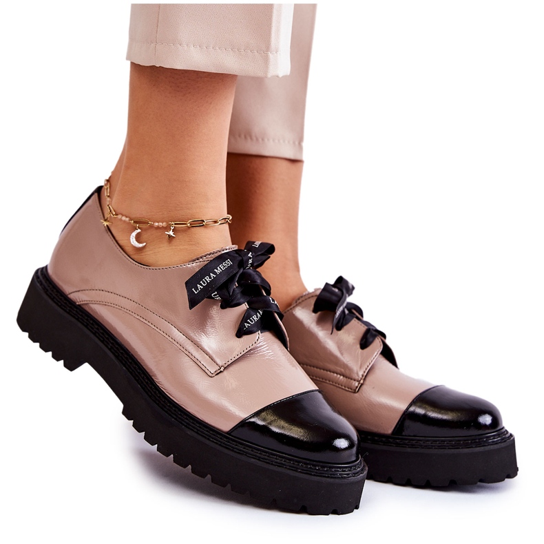 Lakatut nauhakengät Laura Messi 2441 beige ruskea