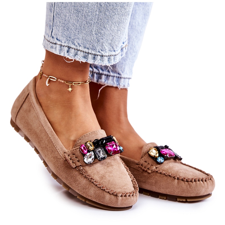 PS1 Naisten mokkanahkahousut Beige Janetta -koristeilla